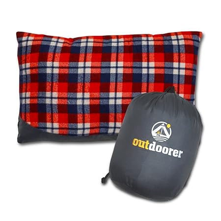 outdoorer Reisekissen, rot kariert, leicht, Kleiner Packsack, Kissen