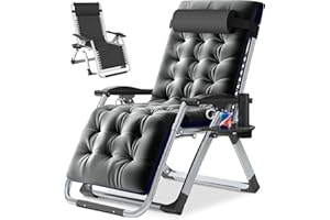 NAIZEA Padded Zero Gravity Chair, Patio Recliner Chairs, Folding Adjustable Patio Lounger with Cup Holder, Lounge Chair w/Rem