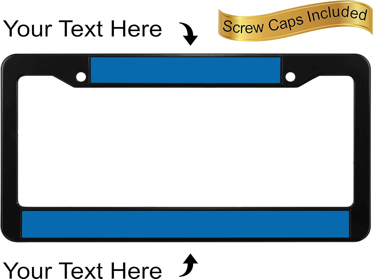 Custom Personalized Black Plastic Car License Plate Frame with Free caps Blue