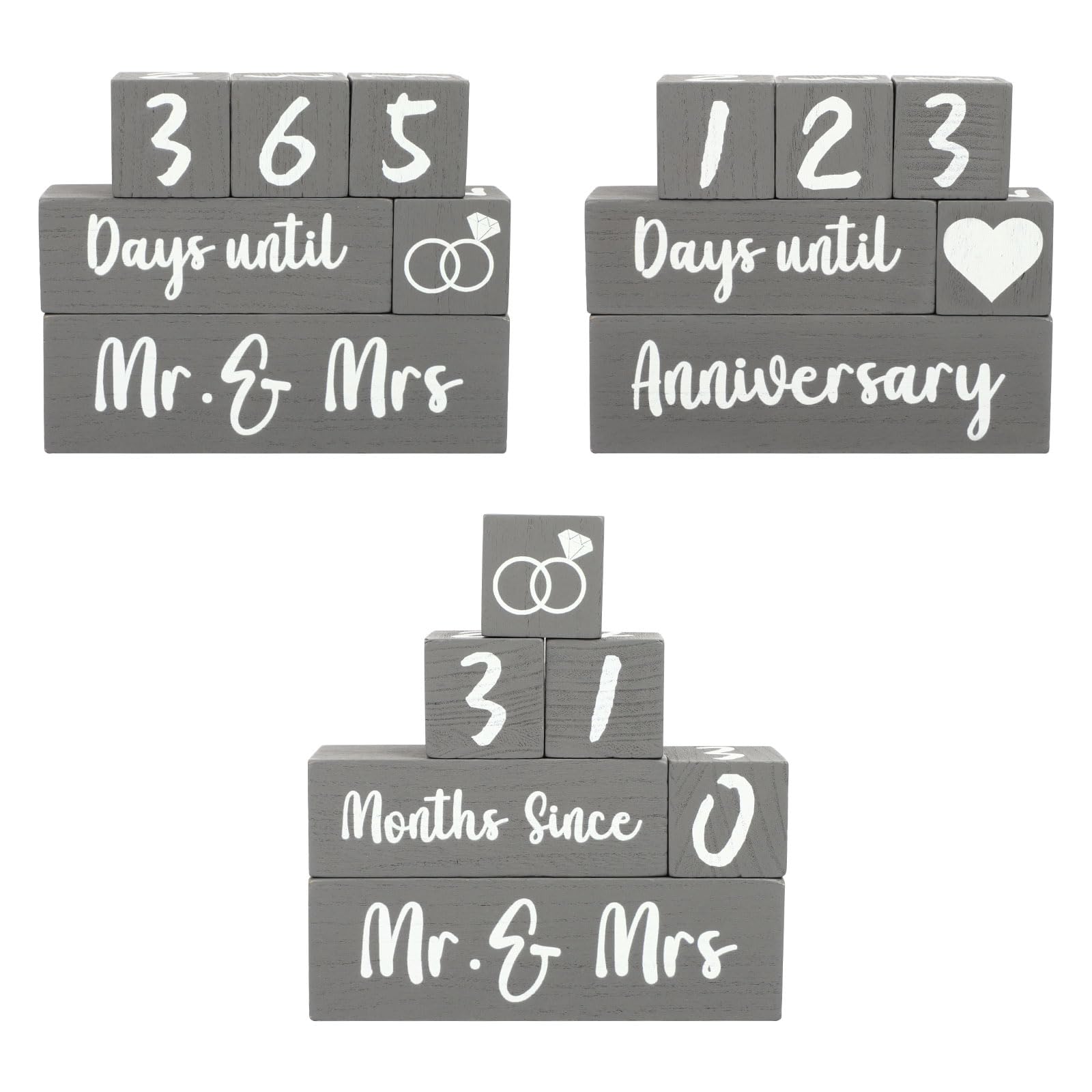 Wedding Countdown Sign, Wooden Blocks Wedding Day Countdown Calendar, Engagement Gifts for Couples, Valentine's Day Anniversary Personalised Gifts for Bride and Groom (Grey)