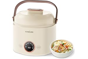 Stariver Small Rice Cooker, 2 Cups Uncooked Mini Portable Rice Cooker with Handle, Non-Stick Ramen Cooker, Rice Maker with Keep Warm & Delay Start Function, Electric Pot, 1L (Yellow)
