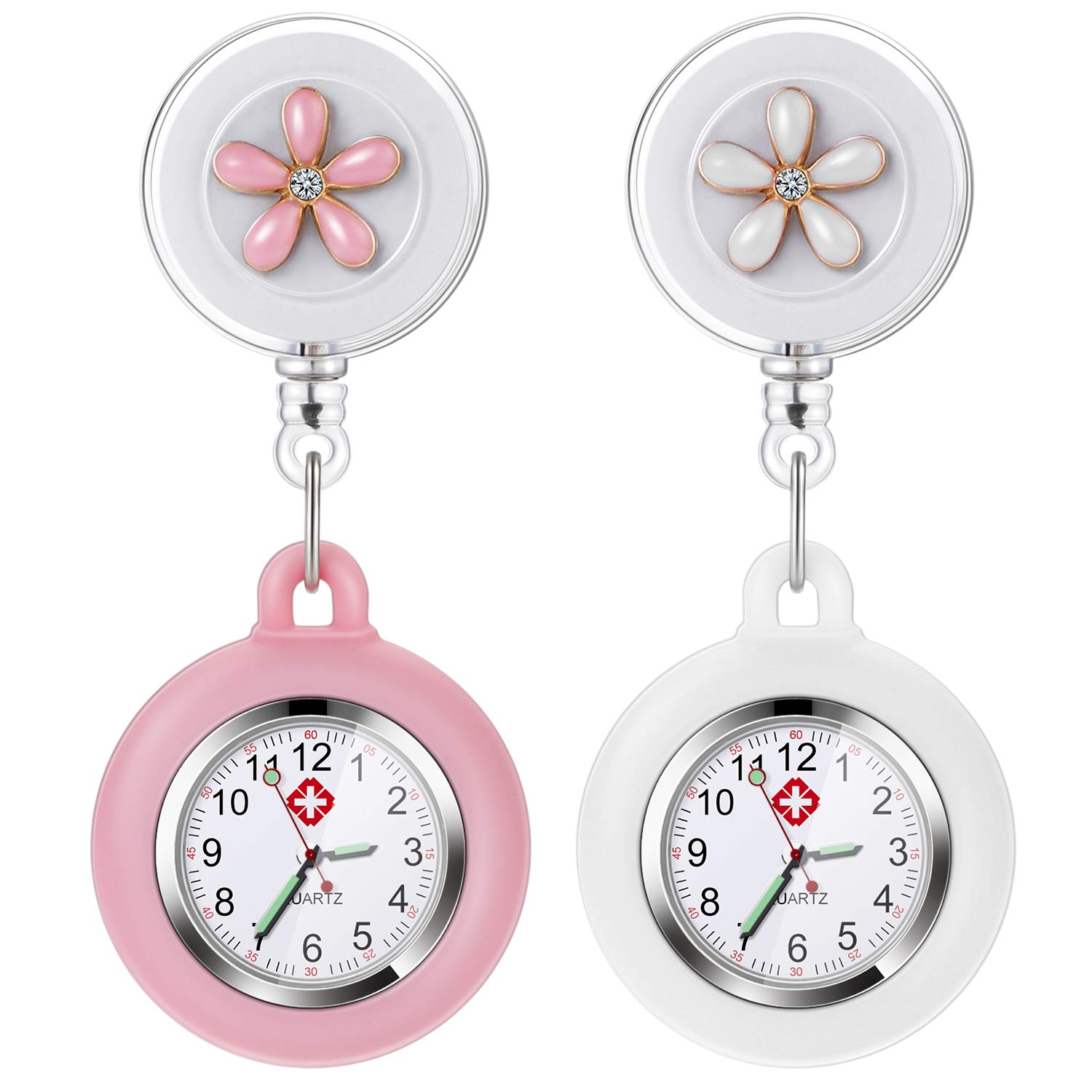 Vintoney 2 Fob Watch,Nurse Watch,Retractable Clip-on Hanging Lapel Watches,Silicone Cover Nurse Fob Watch with Brooch,Nurses Fob Watches for Women,Nurses Doctors