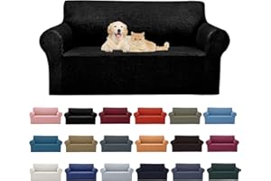 Cupuamon 2025 New Stretch Loveseat Sofa Slipcovers Couch Cover for 2 Cushion Furniture Protector Sofa Covers with Elastic Bottom Jacquard Fabric Small Checks for Pets, Kids - Black