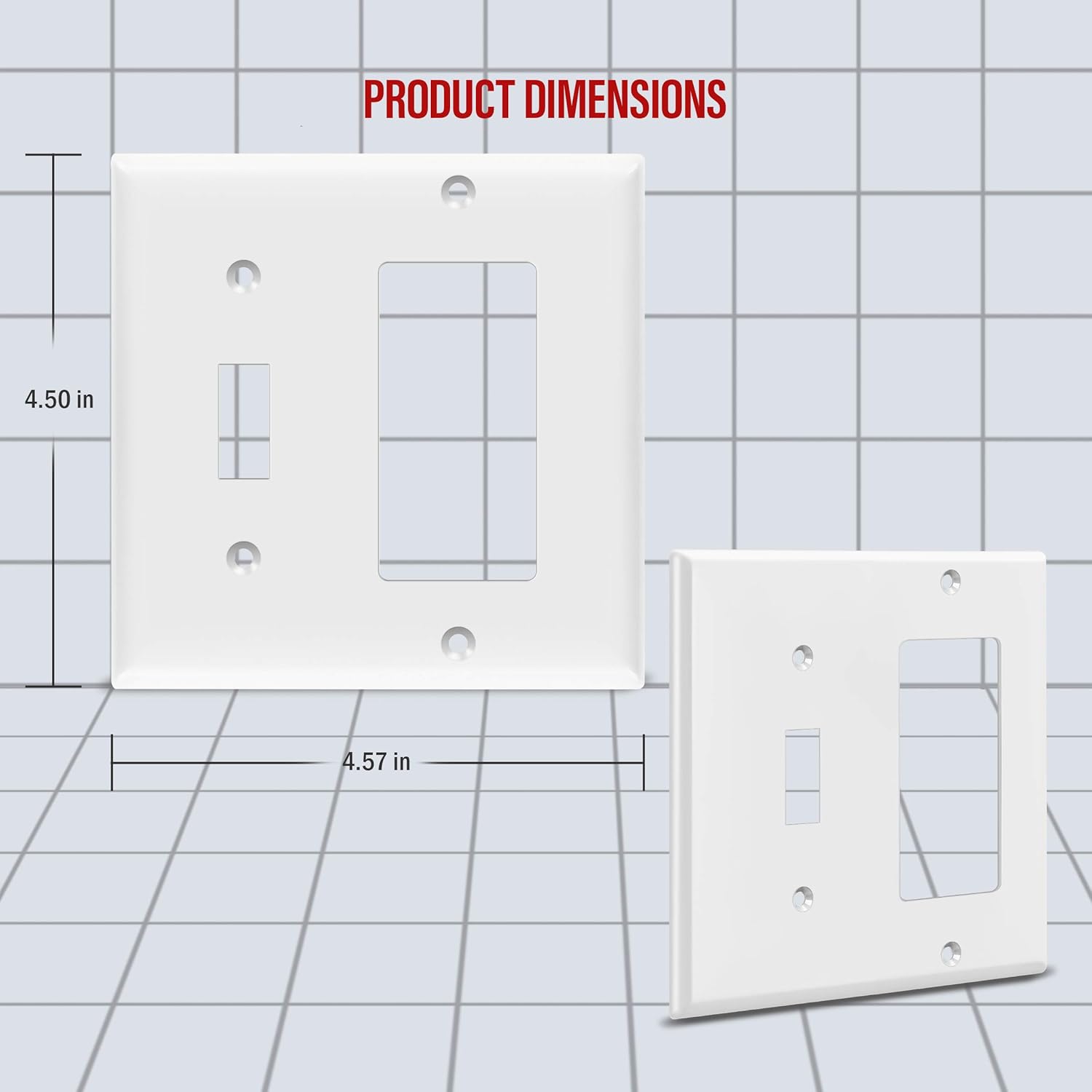 Enerlites 881131-W Decorator/Toggle Switch Wall Plate Combination, 2-Gang, White, Standard Size, Unbreakable Polycarbonate, Replacement Receptacle Faceplates Outlet Cover: Home Improvement