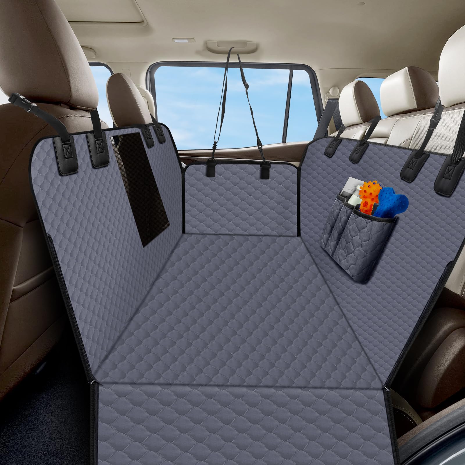 Photo 1 of ZRRAJOY Dog Car Seat Cover for Back Seat, Waterproof Protector with Side Flaps, Scratchproof Hammock, Non-Slip Bottom for Cars/Trucks/SUVs (Grey)