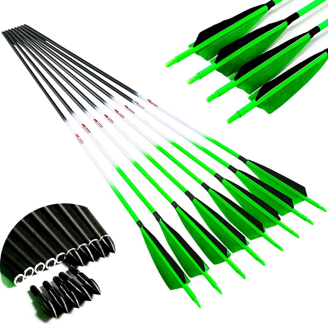 Linkboy Archery Carbon Arrows Hunting Practice Target Arrows Fluorescent with Removable Tip for Compound Recurve Long Bows, Spine 300 340 400 500 600, Pack of 6/12PCS : Sports & Outdoors
