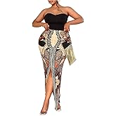 Floerns Women's Plus Size High Waisted Front Split Maxi Skirt Ruched Bodycon Boho Skirts