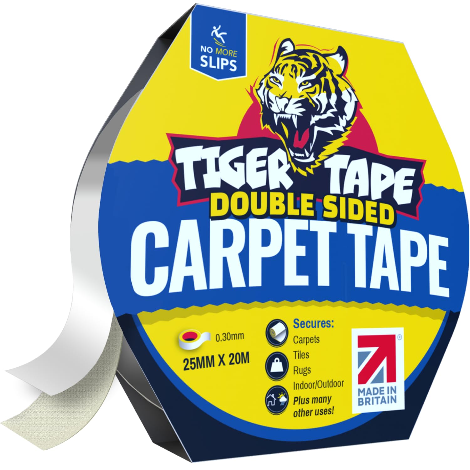 Tiger Tape® UK Made. Double Sided Carpet Tape | Heavy Duty, Extra Strong Rug Tape For Hard Floors, Vinyl, Woods and Laminates. Stops Rugs, Carpets & Tiles Sliding. Removable, No Mess. 20 Metres.
