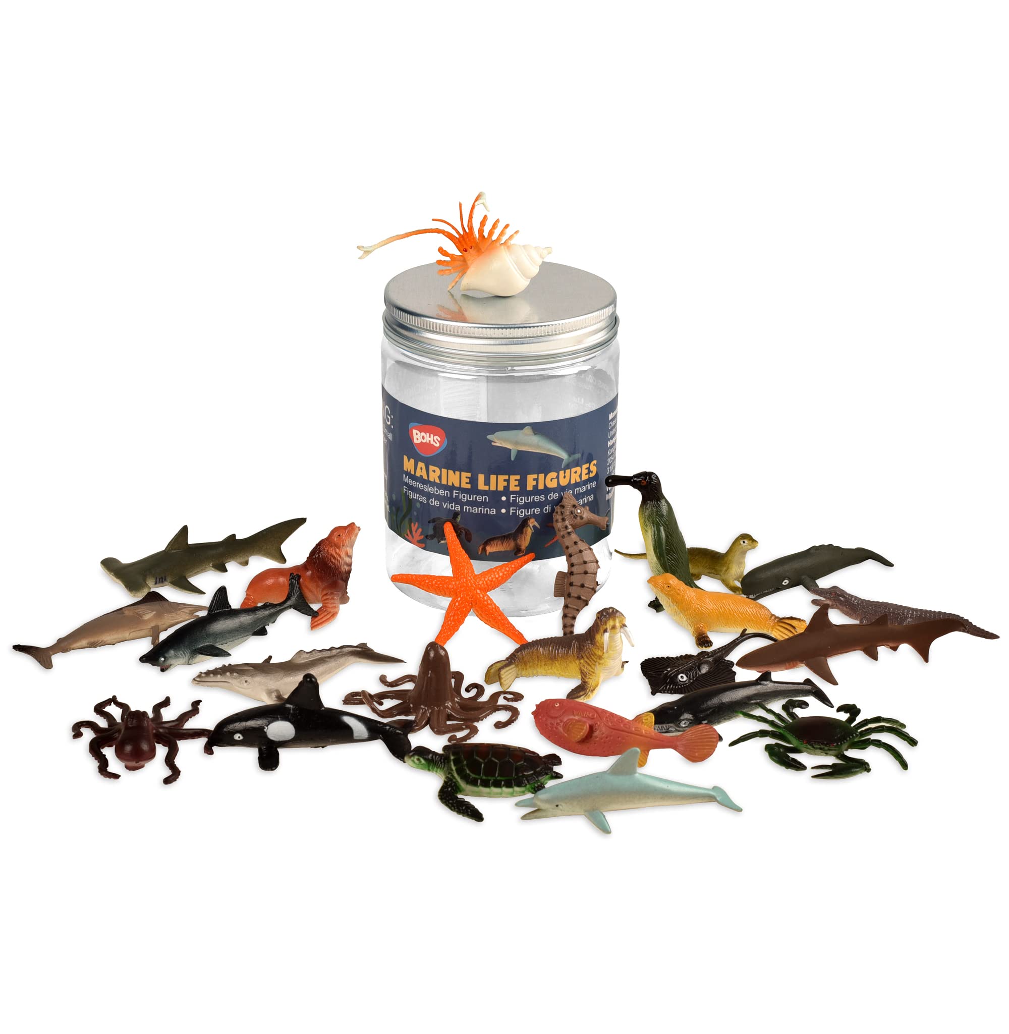 BOHS Assorted Sea Animals Ocean Marine Life Creatures Toy Figures Collection:Shark.Dolphin.Turtles.Crab etc.(24 pcs)
