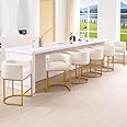 ClinQ 26" H Counter Height Bar Stools Set of 6, Modern Barrel Counter Stools with Backrest and Arms, Gold Metal Frames,Fabric Upholstered Accent Barstools for Kitchen Island, Beige