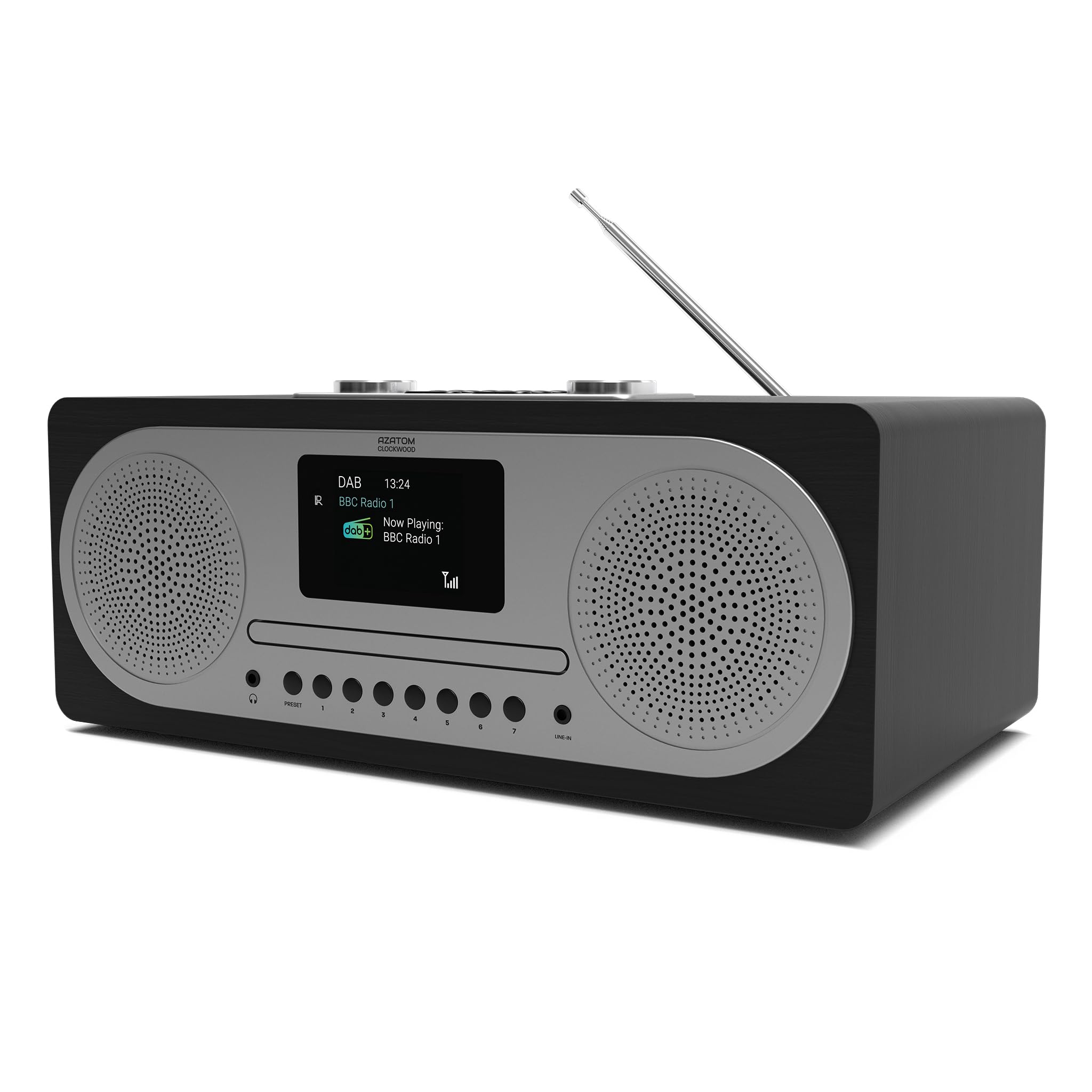 DAB/DAB+ & FM Digital Radio with CD Player | Bluetooth & USB MP3 Player | Premium Sound | Remote Control | Mains Powered | Perfect for the Home or Office | AZATOM Clockwood (Black)