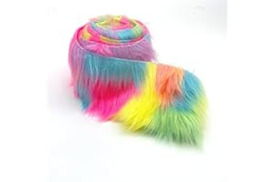 ICE FABRICS Craft Faux Fur Fabric Pre Cut Rolls - 4"x60" Fur Ribbon Faux Mohair Fabric Fur Strips - Super Soft Craft Fur Trim Fuzzy Fabric - Faux Fur for Crafts, Costumes & Decoration - Pastel Rainbow - 4x60