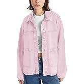 Hixiaohe Jean Jackets for Women Trendy Button Up Denim Shirt Jacket Oversized Long Sleeve Coat Fashion Clothes with Pockets
