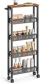 VASAGLE 5-Tier Kitchen Trolley 13 cm Deep Steel Frame Rustic Brown Black