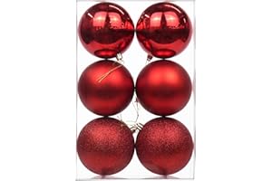 OAIRSE 3.94" Large Christmas Balls Shatterproof Red Christmas Ornaments 6 Pcs Big Red Xmas Ornaments for Xmas Tree Holiday Wedding Party Decoration