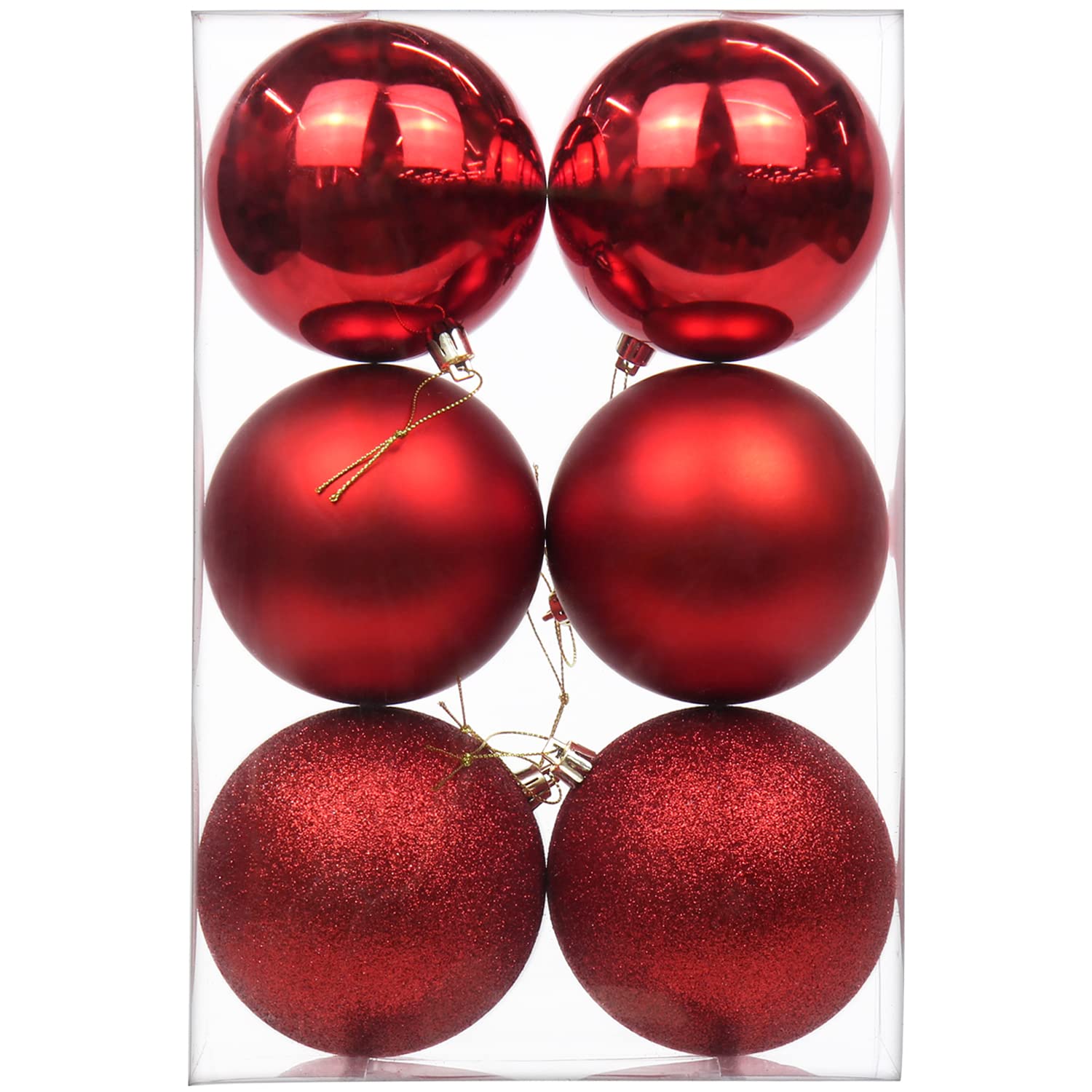 Photo 1 of 3.94" Large Christmas Balls Shatterproof Red Christmas Ornaments 6 Pcs Big Red Xmas Ornaments for Xmas Tree Holiday Wedding Party Decoration