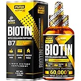 Liquid Biotin & Collagen Hair Growth Drops 60,000mcg - Biotin and Liquid Collagen Supplement for Men & Women - Glowing Skin Support, Healthy Hair & Nail Growth - 2oz