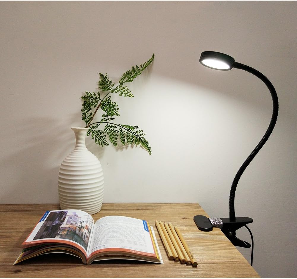 LEPOWER New Version Metal Clip On Light, Flexible Bed Light with 3 Colors x Stepless Adjustable Brightness, Eye Caring Reading Light for Desk, Bed Headboard and Computers(Black)-No AC Adapter - - 
