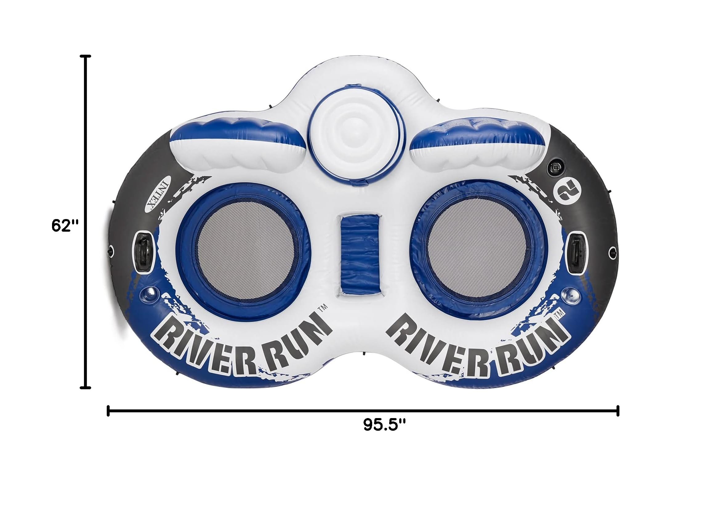 Intex 58837EP River Run 2 Inflatable Floating Lounge: Comfortable Backrests – Built-in Cup Holders – Cooler with Lid – 2 Person – 440lb Weight Capacity