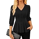 GRACE KARIN Women Business Casual Tops, 2026 Spring Trendy Dressy Blouses, 3/4 Sleeve Peplum Work Shirts V Neck Office Outfit