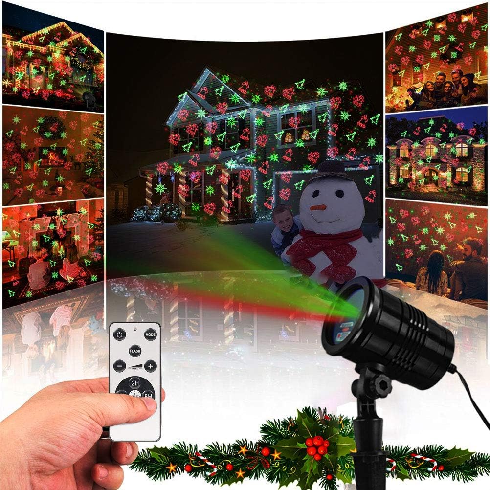 Christmas Laser Light, Waterproof Projector Lights with RF Wireless Remote, Landscape Spotlight Red and Green Star Show Christmas Decorative Laser Lights for Indoor Outdoor Garden Patio Festival Party