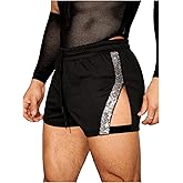 WDIRARA Men's Sequins Glitter Cut Out Drawstring Waist Shorts Party Club Shorts