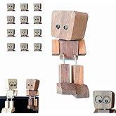 ZPSRGF Shaking Wooden Man Figurine,Wooden Figure with Spring Legs, Car Ornaments, Funny Wood Desktop Decor with 12 PCS Expressions,Shaking Feet Wood Car Dashboard Decorations(Walnut Wood)