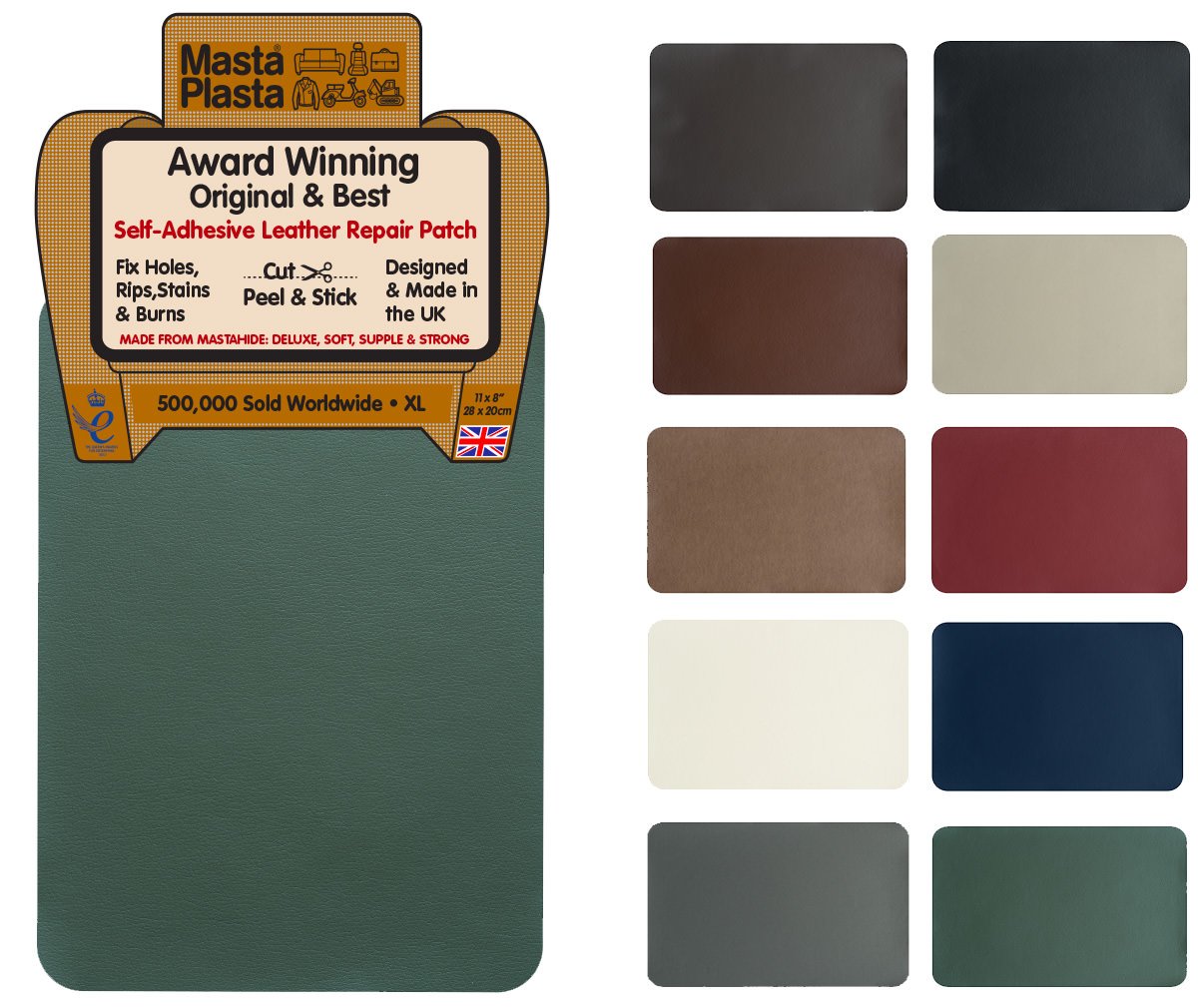 MastaPlasta SelfAdhesive Leather Repair Patch. XL 28cmx20cm. Choose