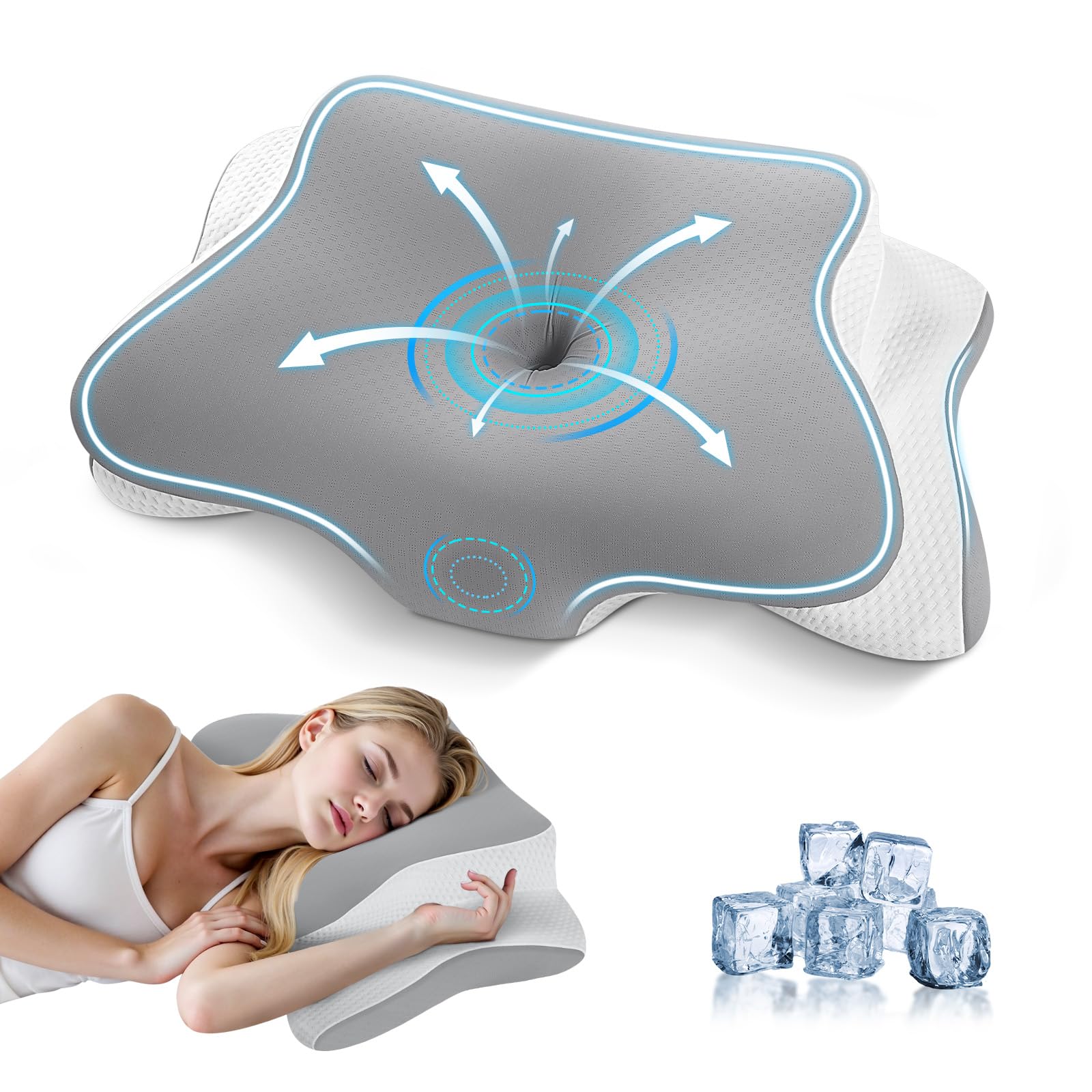 Photo 1 of JINXIA Cervical Neck Pillow for Sleeping, Odorless Memory Foam Pillows & Cooling Cover, Ergonomic Orthopedic Neck Support Pillow for Side Back Stomach Sleepers, Neck and Shoulder Pain Relief, Gray