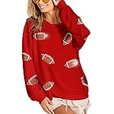 Joiemont Womens Football Sequin Embroidery Loose Fit Sweatshirt Casual Crewneck Pullover Long Sleeve Gameday Tops