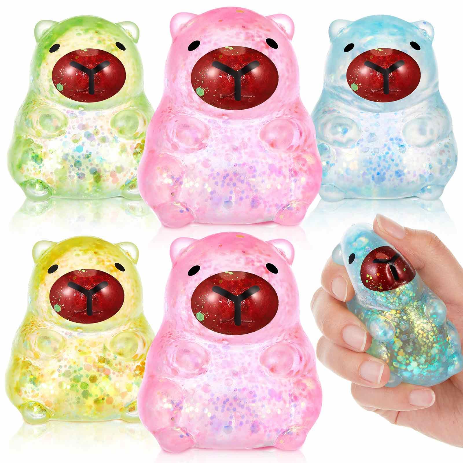 Photo 1 of Simgoing 6 Pcs Sensory Fidget Stress Relief Glitter Capybara Squeeze 4 Colors Cute Malt Sugar Filled Stretchy Capybara Squeeze for Adults Soothing Birthday Party Gift