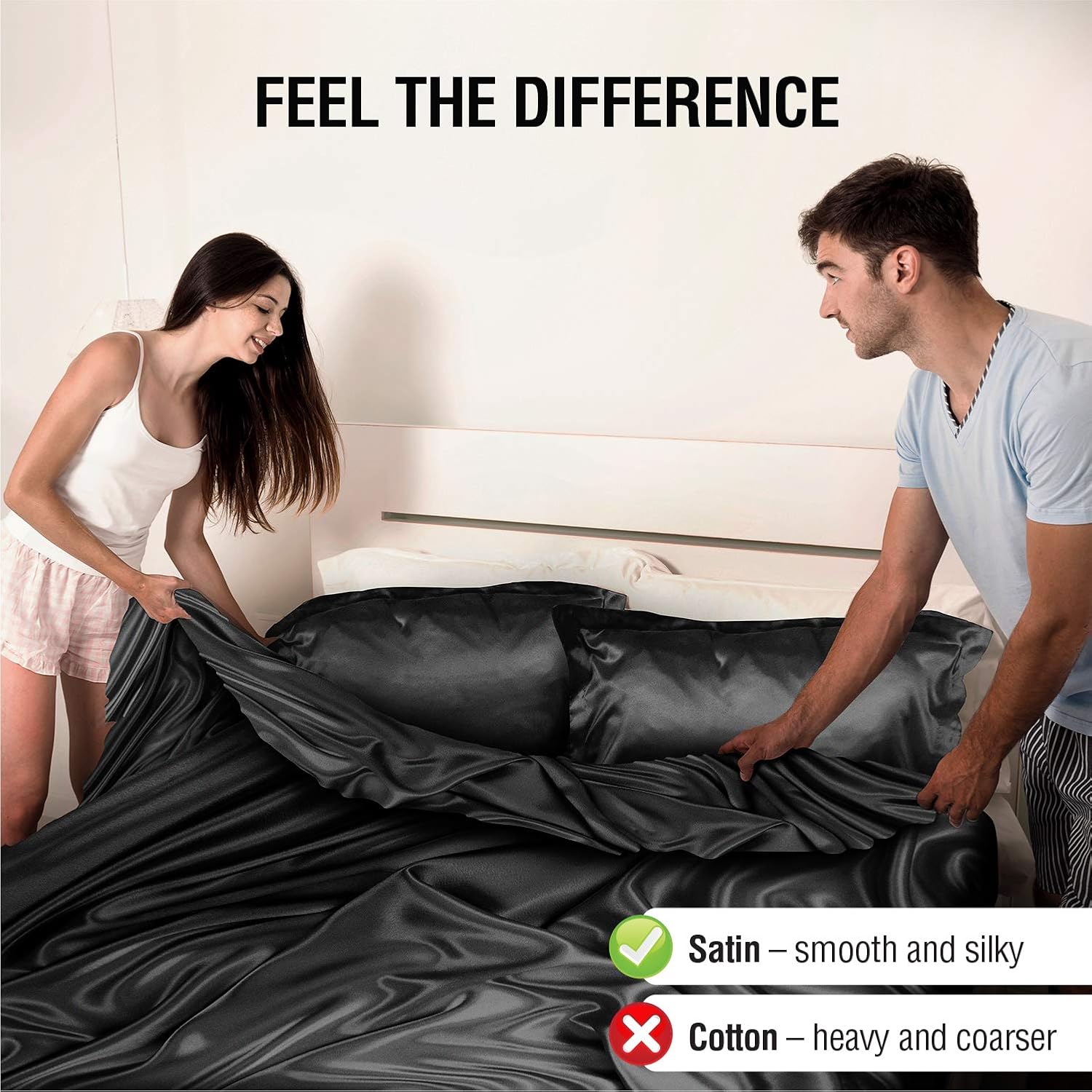 Satin Sheets Queen Size (4 Pieces, 5 Colors), Silky Satin Sheet Set -Satin Bed Set with 2 Pillowcase, Satin Fitted Sheet - Black Satin Sheets, Satin Bed Sheets Queen Set, Satin Bedding Set: Home & Kitchen