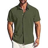 MAPICK Men's Linen Shirts Short Sleeve Button Down Casual Shirt Business Dress Clothing Beach Fashion Summer Tops
