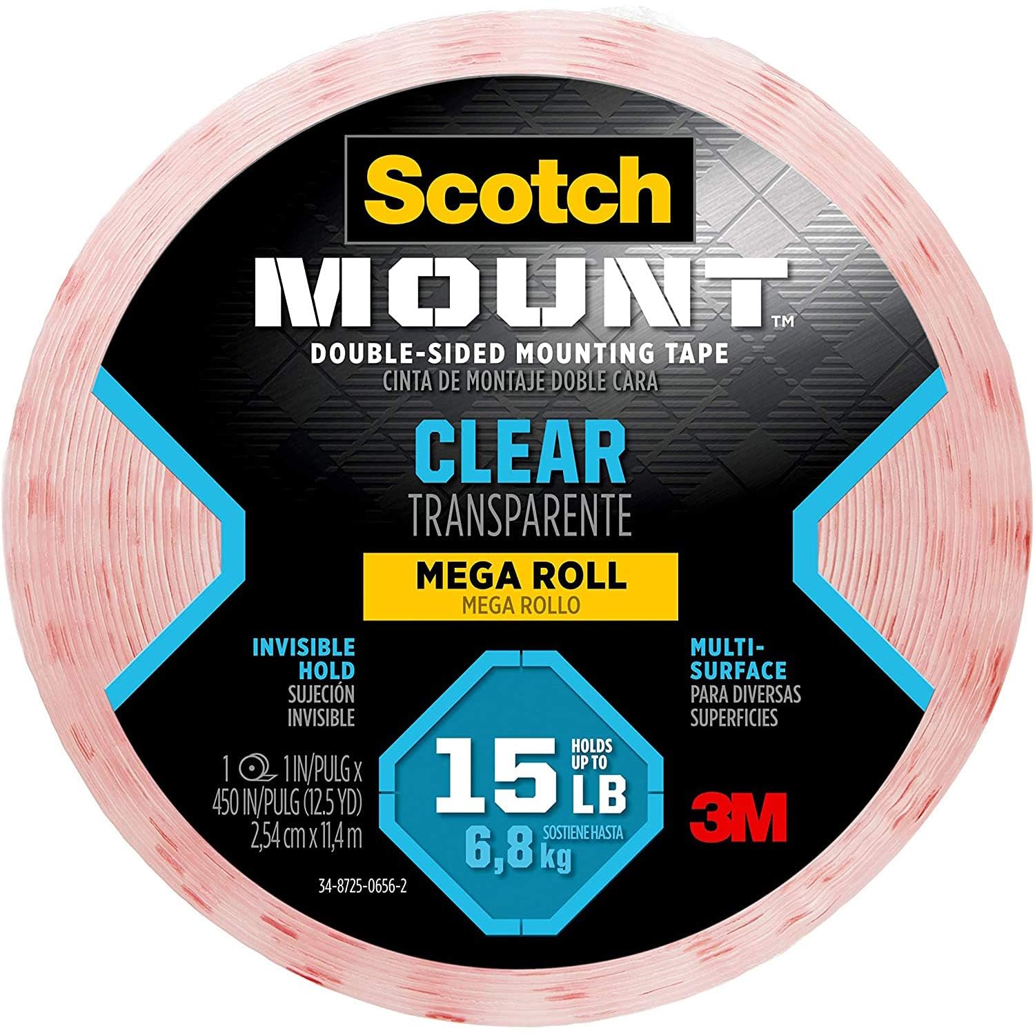 Scotch Double Sided Tape, Clear Mounting Tape, 1 Roll Adhesive Tape, 1 in x 450 in (37.5 ft), Holds Up To 15 Lbs., Features 3M Industrial Strength Adhesive (410-LongDC)