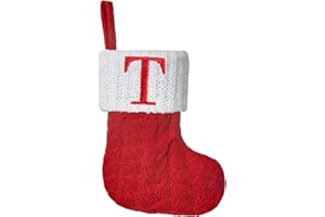 Pxniy Mini Red Knit Stocking,8.5 Inches Initial Monogram Embroidered Christmas Stocking,Family Fireplace Hanging Ornament Xmas Holiday Decor Gift-Letter T