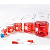 Glass Beaker Set 10ml 50ml 100ml 250ml 500ml 1000ml &amp; 2Pcs Pasteur Pipettes | Heat Resistant Durable 3.3 Borosilicate Glass Beakers with Printed Graduation for Lab Chemistry and Home DIY Experiments