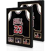 CCDCC Jersey Frame Display Case 2 Pack, Large Wooden Sport Jersey Shadow Box Frame with Mats and Real Tempered Glass Cover for Football Hockey Baseball Basketball Soccer Shirt,Black