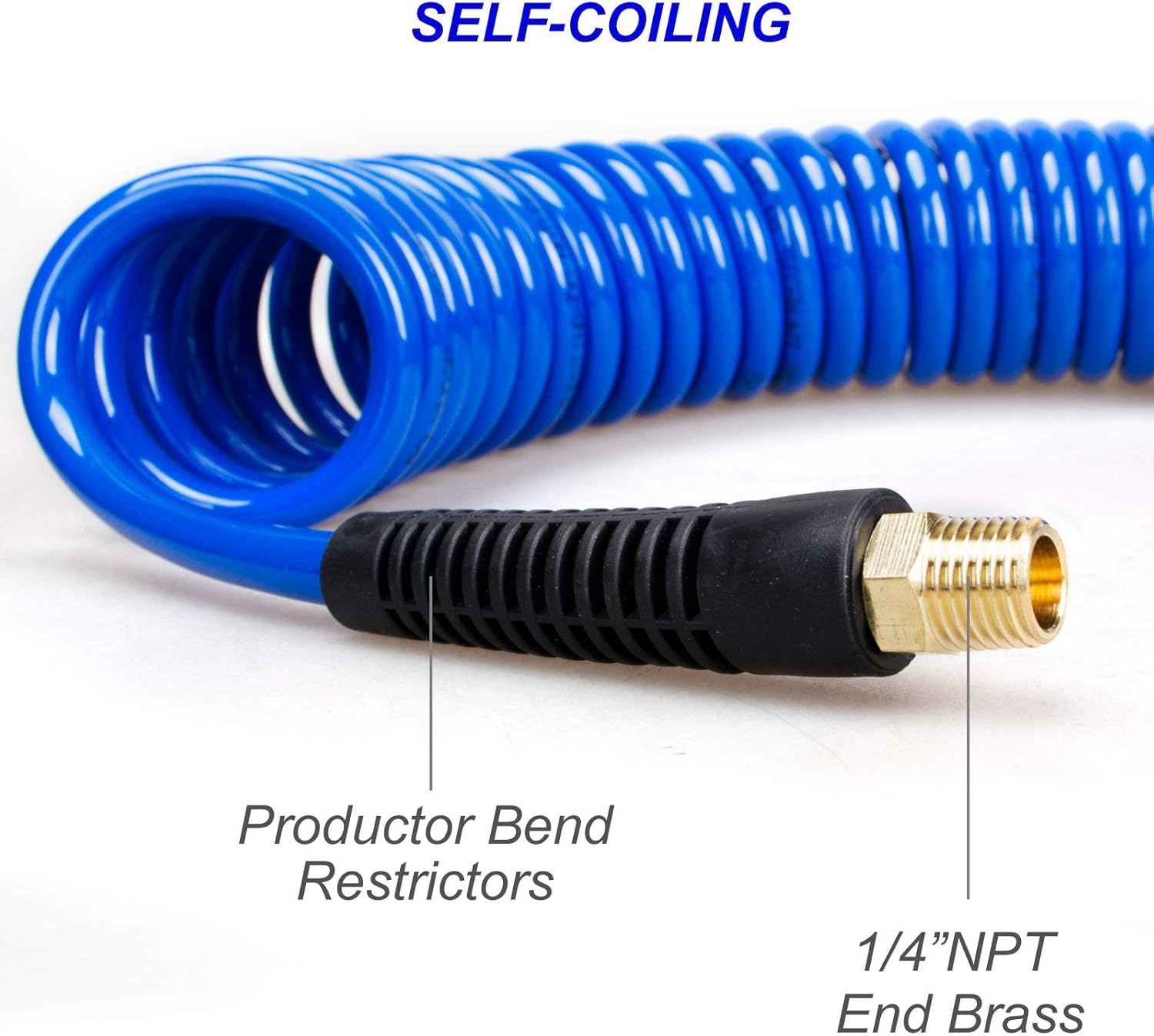FYPower 1/4 inch x 25 ft Recoil Poly Air Hose Kit, 20 Pieces Air Compressor Accessories Set, 1/4" NPT Quick Connect Air Fittings, Blow Gun, Chuck, Safety and Tapered Nozzles, Couplings - - 