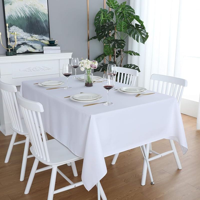 LivinEase 140x200cm White Tablecloth - Cotton Blend for 4-6 Seater