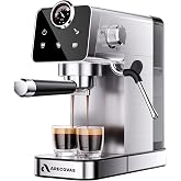 Arecovas Espresso Machine, 20 Bar Pressure, Touch Screen, Milk Frother | 41oz Water Tank, PID Temperature Control, Pre-Infusion, Americano Mode, Stainless Steel, 5.2-Inch Compact