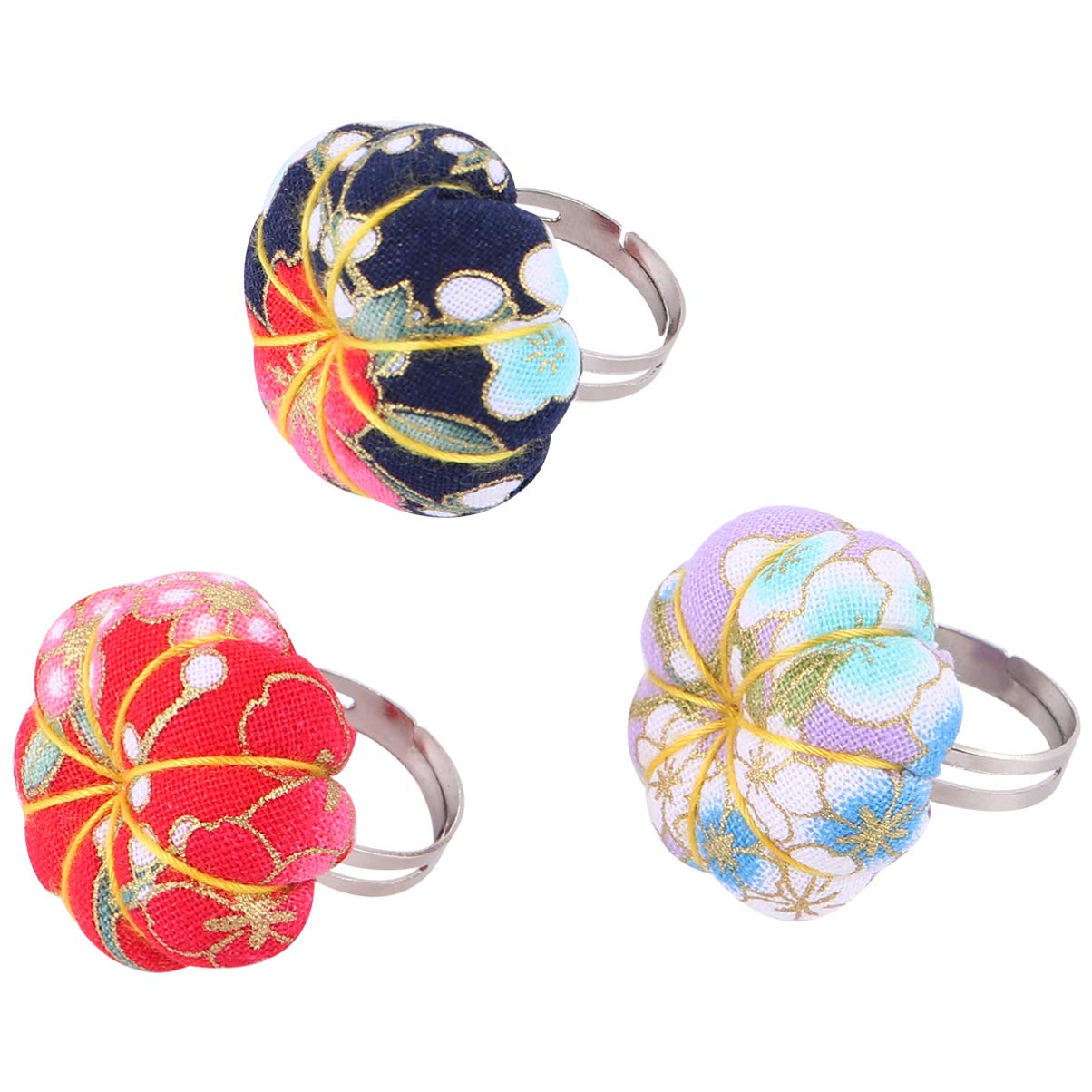 EXCEART Pack of 3 Finger Pin Cushion Adjustable Floral Pattern Quilters Craftsman Finger Ring Pin Cushion Stitch Needle Holder Pads Sewing Accessories Random Colour