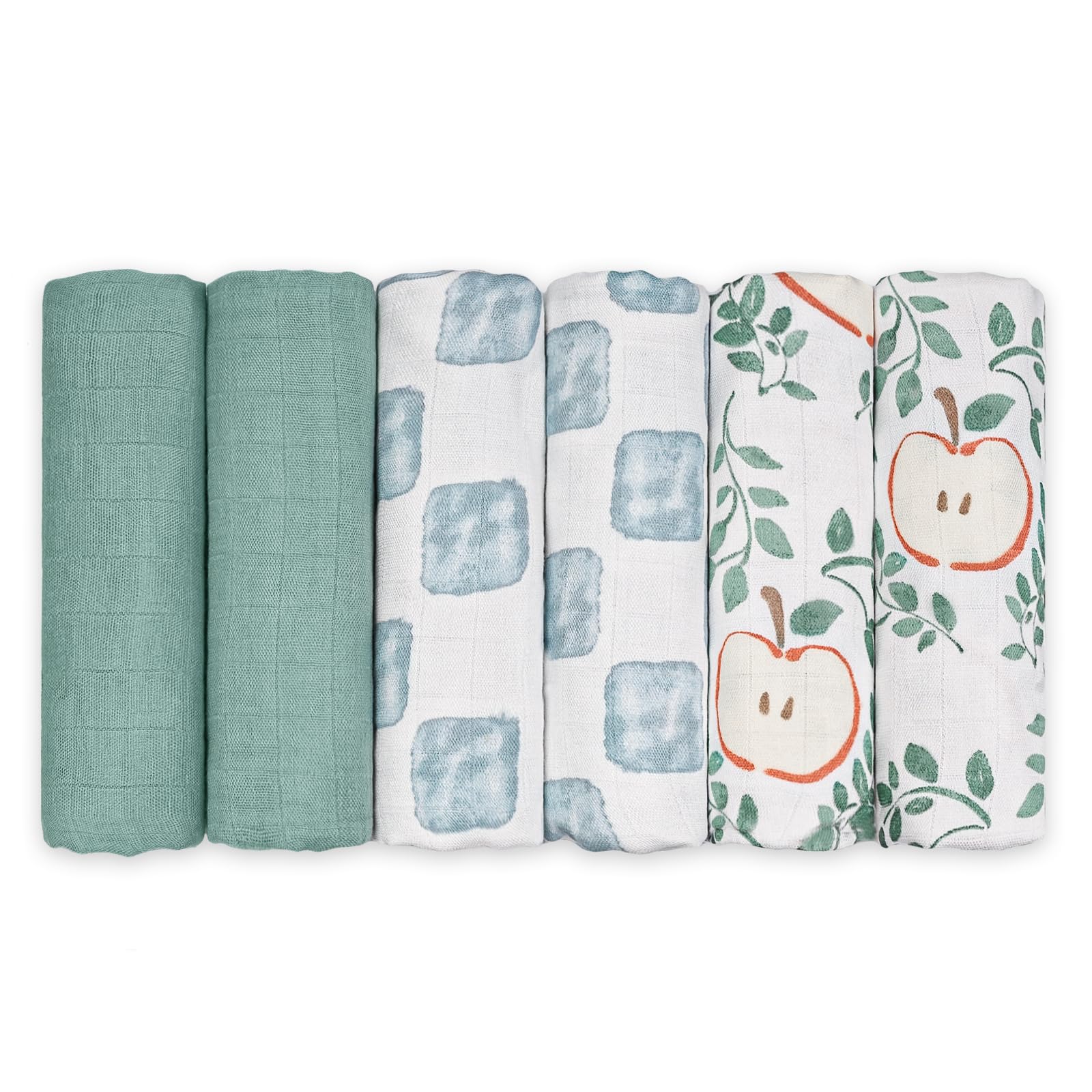 Photo 1 of GLLQUEN BABY Receiving Blanket Boy Cotton Muslin Swaddle Blankets Girl Newborn Squares Breathable & Soft Thin Baby Blankets Cloths Double Absorbent Infant Swaddling Wrap - 6 Pack (Apple Paradise)
