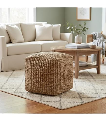 Amazon.com: LR Home Indoor Farmhouse Solid Jute Ottoman Pouf | 18