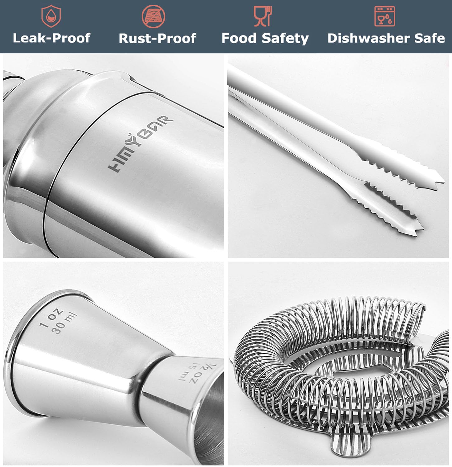 HMYBAR 22-pc Cocktail Shaker Set(24oz/700ml) | Mixology Bartender Kit | Bar Set | Bar Tool Set | Martini Making Set with 39-Recipe Cocktail Cards & Kit's Deco, Bamboo Stand Black Color, Silver Tools - Image 5