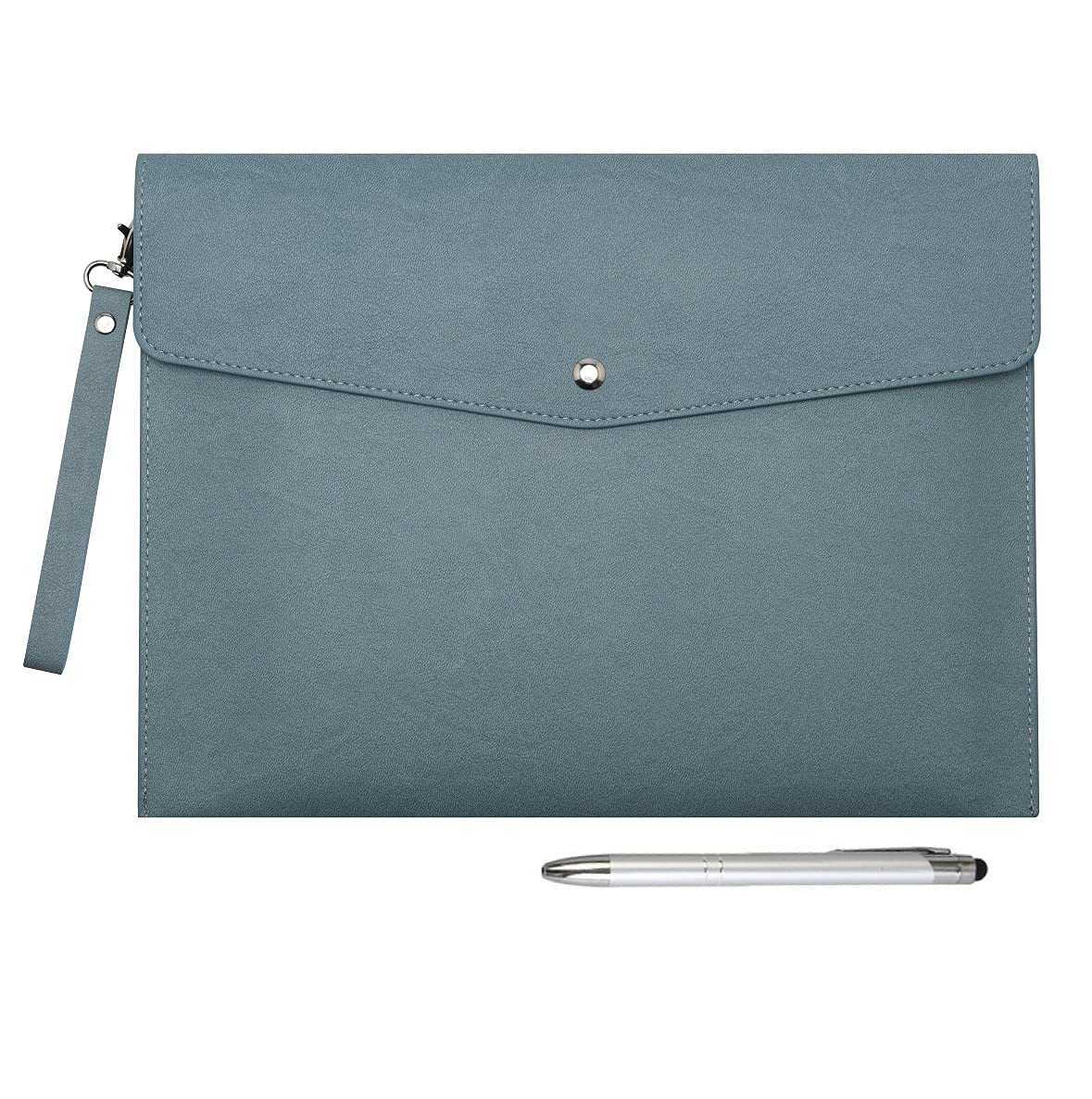 Wonderpool A4 Faux Leather Envelope Documents Multifunction Folders Stationery Bag -Portfolio File for Paper Letter Stationery Organizer and Tablet Case PC Sleeve (Light Blue)