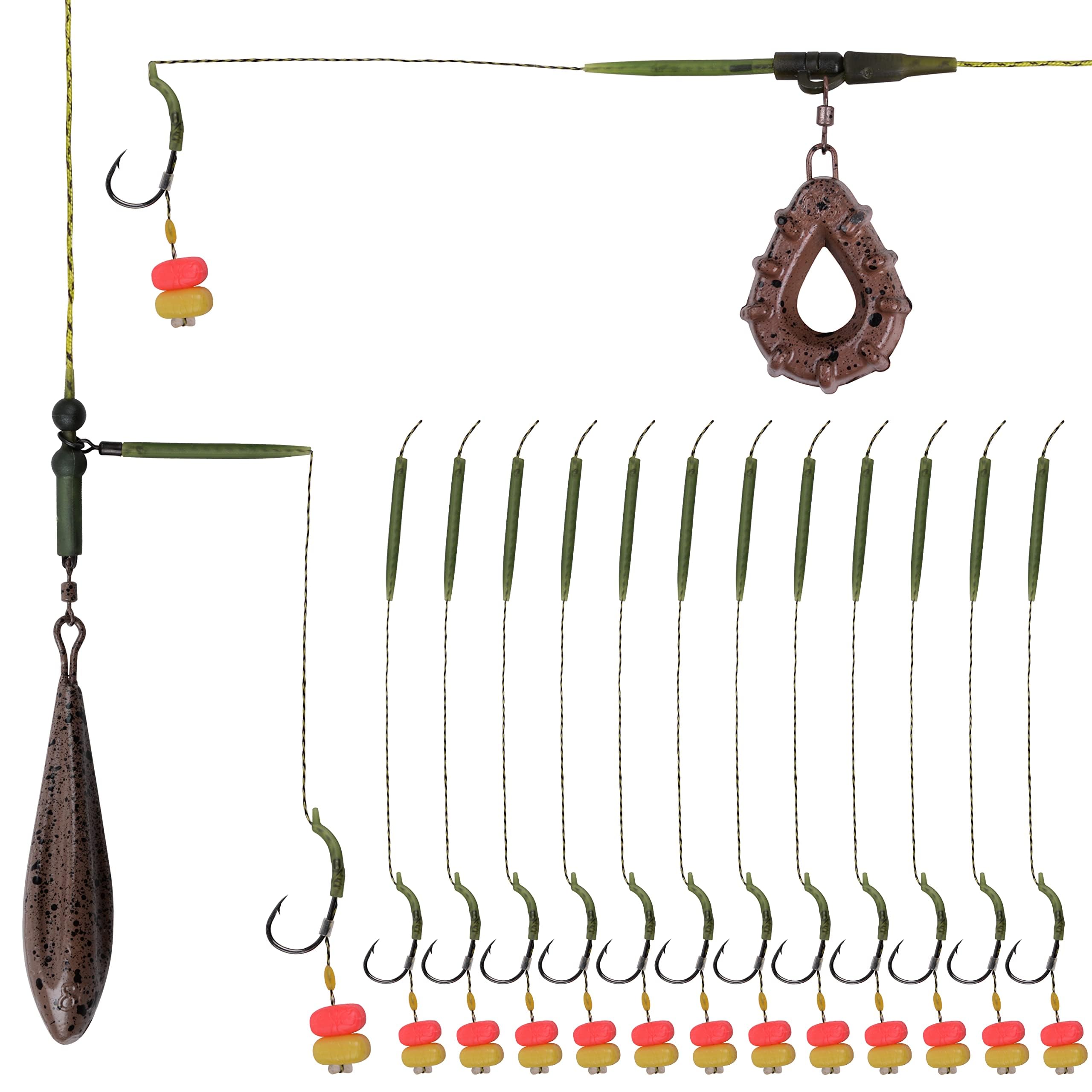Carp Fishing Bait Rigs Kit Carp Sinker Weights Curved Braided Hair Rigs Chod Helicopter Rig with Hooks Quick Change Swivels Corn Baits Sleeves Boilie Leader Rig Fishing Tackle Accessories