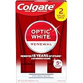 Colgate Optic White Renewal Teeth Whitening Toothpaste, 2 Pack, 3 oz | High Impact White Mint Flavor, 5% Hydrogen Peroxide and Fluoride, Helps Remove 15 Years of Tea, Coffee, and Wine Stains