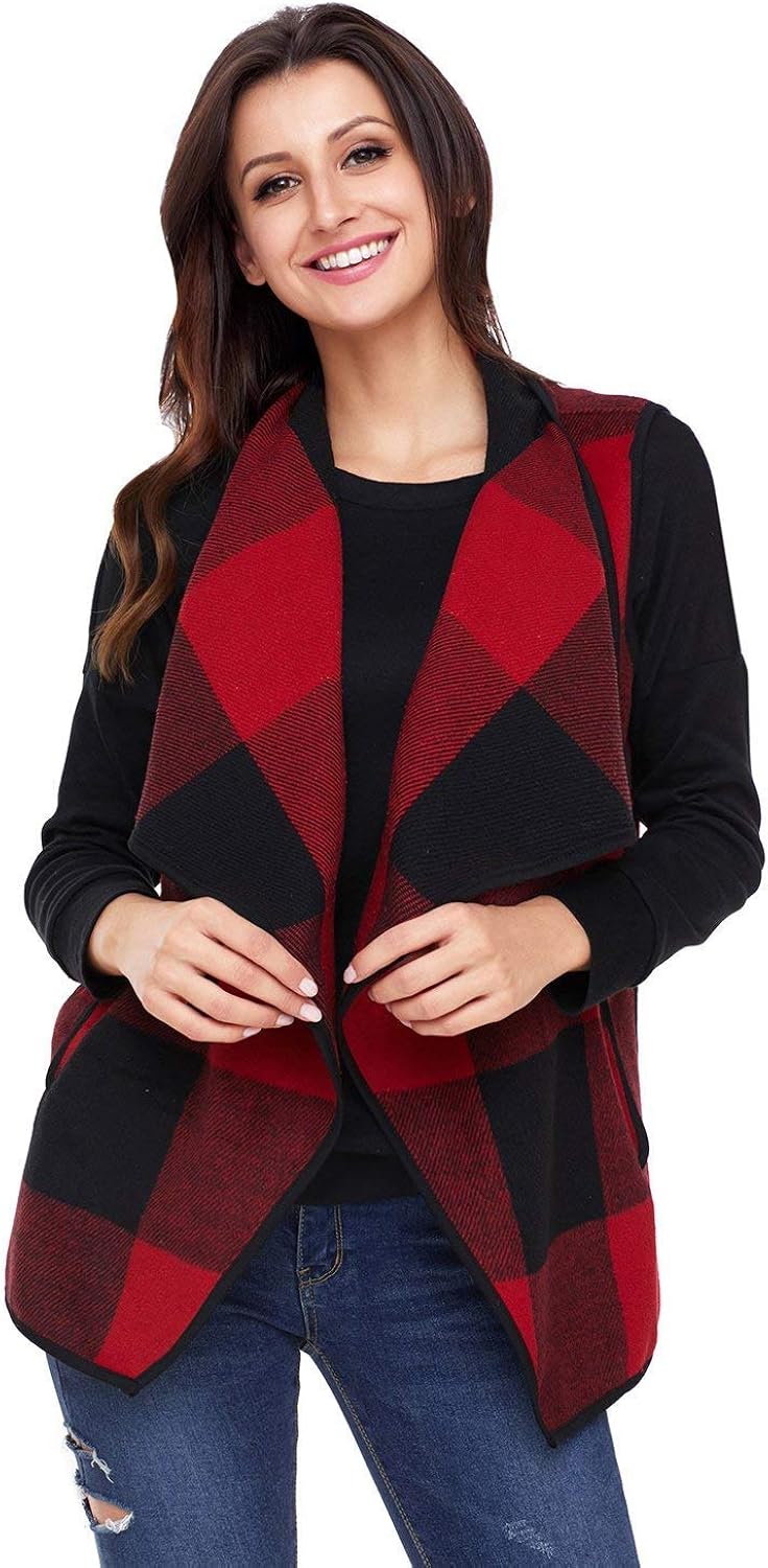 Betrothales Mujer Chaleco Sin Mangas De Solapa A Cuadros Otoño Abrigos