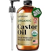 UpNature Castor Oil Organic - 100% Pure USDA Certified Organic Castor Oil for Face Hair Skin - 16oz Amber Glass Bottle, Hexane Free