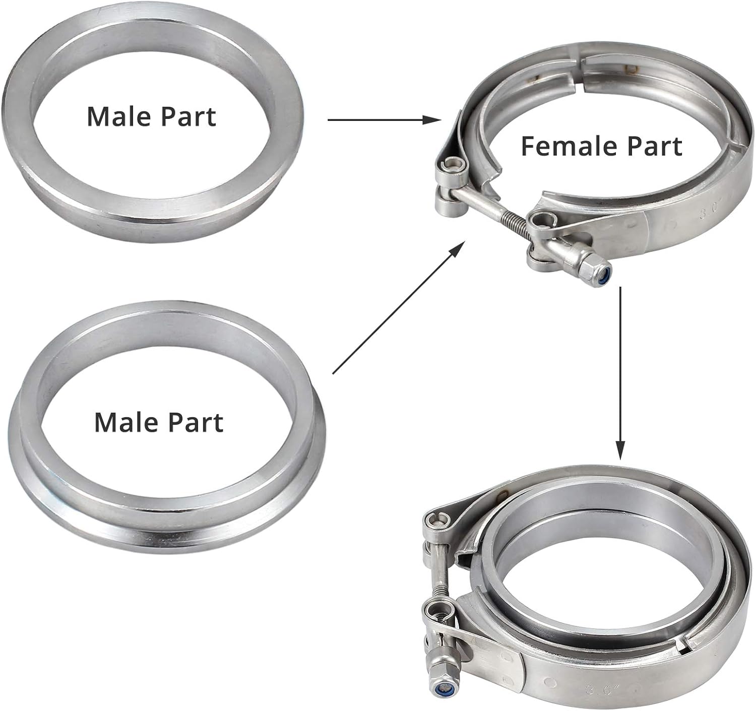 V Band Clamp, AMTOVL Universal 3″ Inch Exhaust Pipe Clamp Stainless